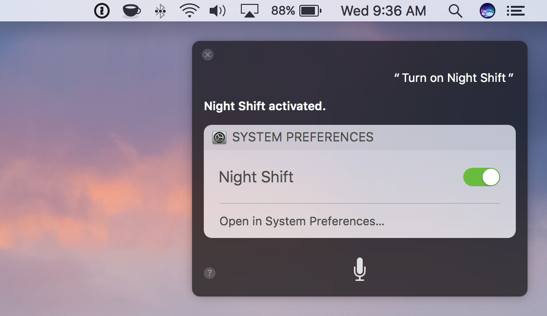 Как включить на Mac режим Night Shift, который позволяет заменить холодные оттенки дисплея на теплые в вечернее или ночное время