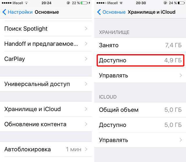 Настройка памяти айфона